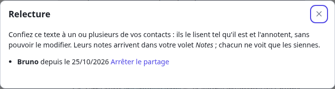 La section Relecture d'un document