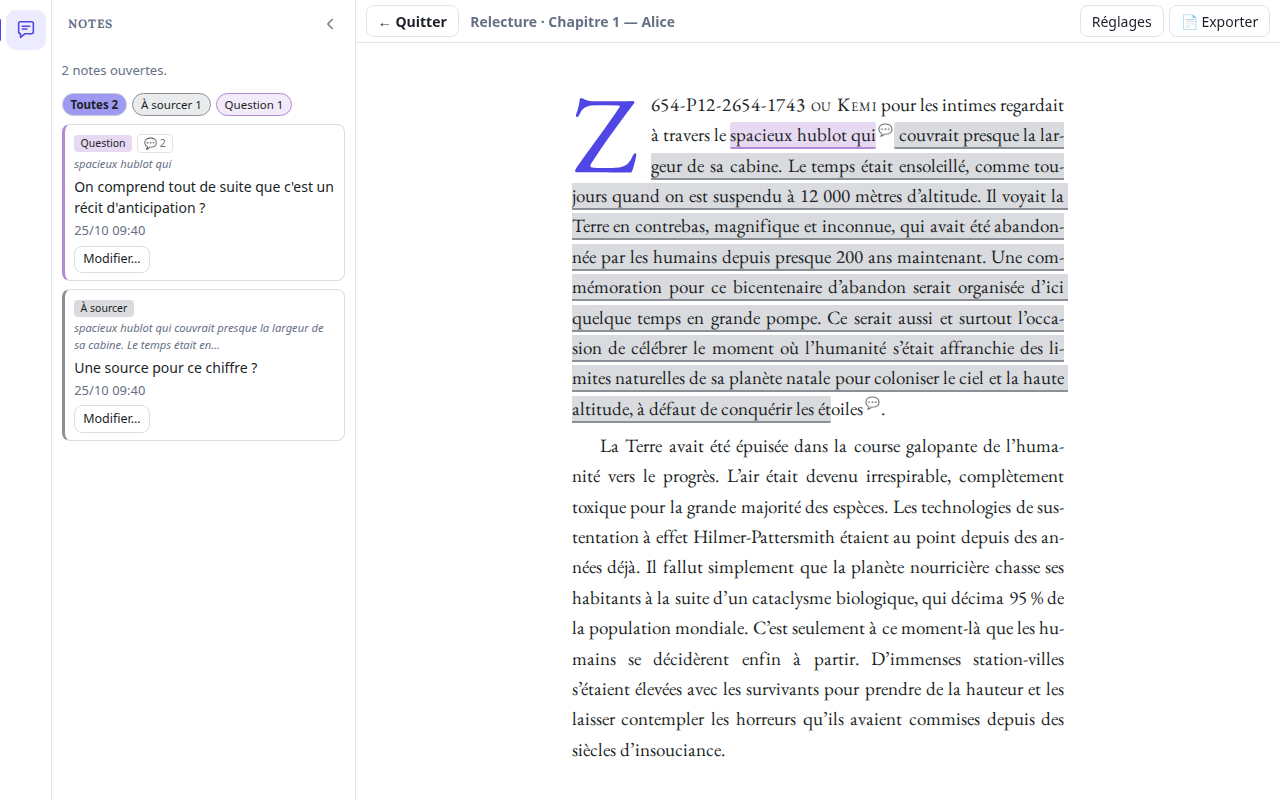 Un texte ouvert en relecture